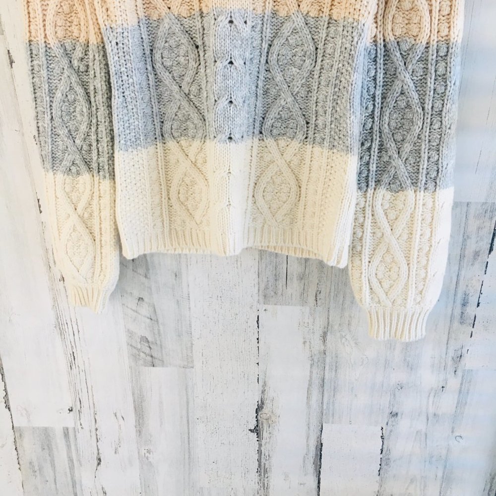 La Vie Rebecca Taylor Cable Knit Sweater Wool Cotton Blend Striped - Picture 3 of 12